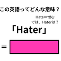 この英語ってどんな意味？「Hater」