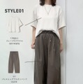 【ユニクロ】ドレープT×【GU】光沢パンツで完成。大人のこなれ感を引き出す洗練配色【40代の毎日コーデ】 画像