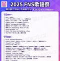 「2025 FNS歌謡祭」第2夜タイムテーブル公開 画像