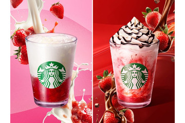スターバックス、イチゴの魅力多彩に表現した2種のビバレッジ登場 ドリンクイメージのコラボネイルも 画像