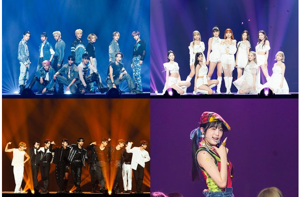 （上段左から時計回り）INI、NiziU、イェナ、THE BOYZ「KCON JAPAN 2023」（C）CJ ENM Co., Ltd, All Rights Reserved