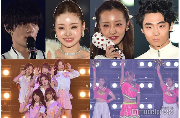 （上段左から時計回り）佐野勇斗、ソン・ジア、板野友美、八村倫太郎、平成フラミンゴ＆ゴリエ、Billlie（C）モデルプレス