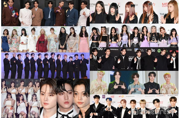 （左上から）時計回りにBTS／Photo by Getty Images NewJeans、Kep1er、ENHYPEN、TOMORROW X TOGETHER、TEMPEST、フィリックス、チャンビン、リノ、fromis_9、SEVENTEEN（C）モデルプレス TWICE／Photo by Getty Images