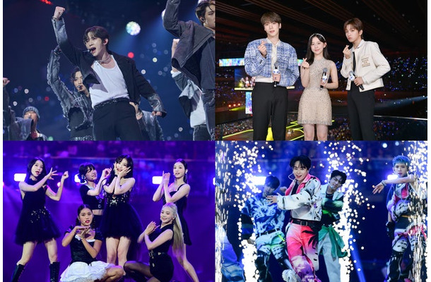 （左上から時計回りに）ATEEZ、MC、TEMPEST、OH MY GIRL「SBS INKIGAYO LIVE in TOKYO」（C）SBS