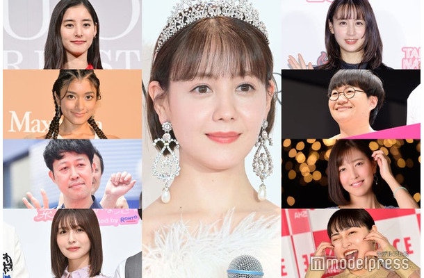 （左上から時計回りに）新木優子、トリンドル玲奈、山本美月、近藤春菜、小澤陽子アナウンサー、丸山礼、長濱ねる、小籔千豊、ローラ（C）モデルプレス