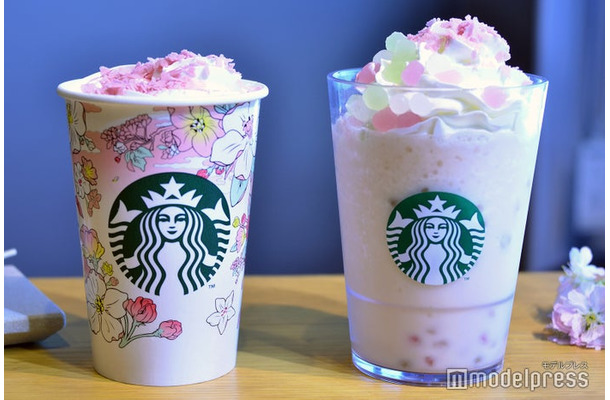 （右から）花見だんご フラペチーノ、花見 さくら クリーム（C）モデルプレス