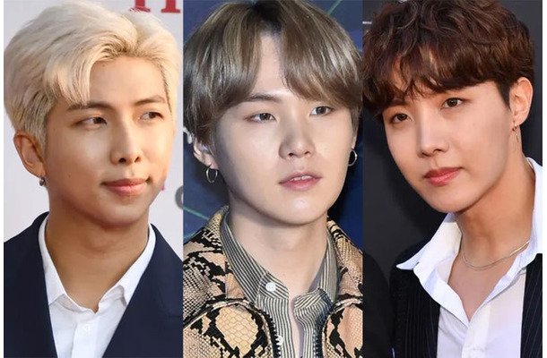 RM／Photo by Getty Images、SUGA（C）モデルプレス、J-HOPE／Photo by Getty Images