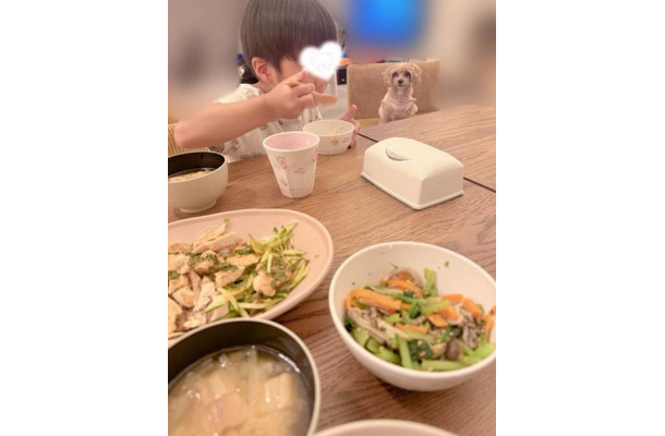 辻希美、夕食は手作り牛丼！息子の食事中SHOT公開「そして狙う犬 笑。」