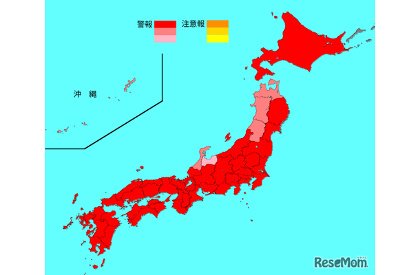 インフルエンザ流行レベルマップ2024年第52週 （12月23日～12月29日）2025年1月7日現在