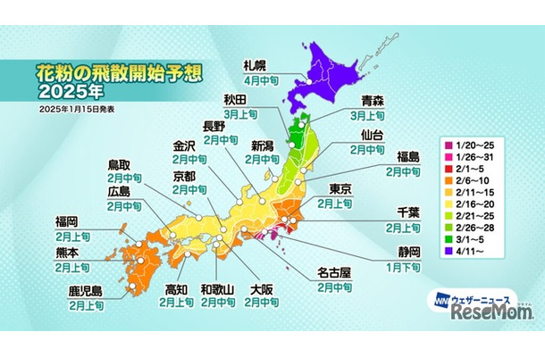 花粉の飛散開始予想