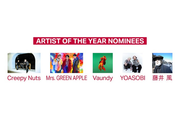 「MUSIC AWARDS JAPAN 2025」最優秀アーティスト賞ノミネート一覧（提供写真）