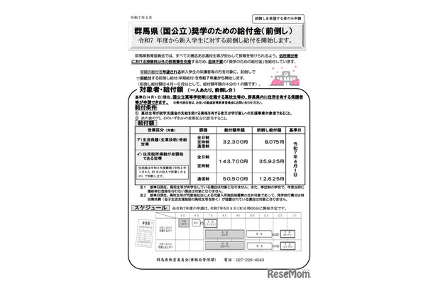 群馬県（国公立）奨学のための給付金（前倒し）