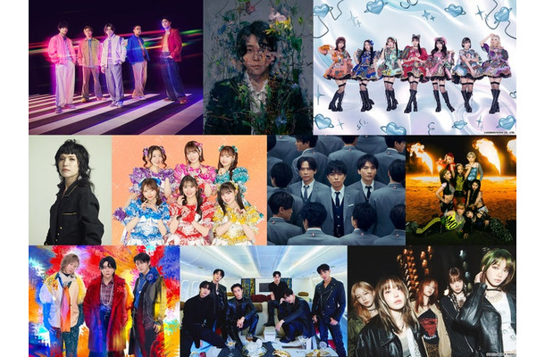 （右上から）Aぇ! group、大森元貴、CANDY TUNE（中央左から）Superfly、超ときめき◆宣伝部、20th Century、HANA（左下から）Mrs. GREEN APPLE、MONSTA X、LE SSERAFIM（提供写真）