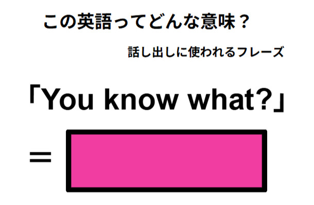 この英語ってどんな意味？「You know what」