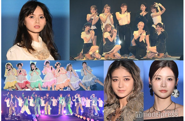 （左上から時計回りに）齋藤飛鳥、ME:I、生見愛瑠、みちょぱ。FANTASTICS、FRUITS ZIPPER（C）モデルプレス