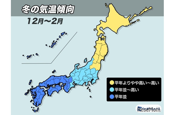 冬の気温傾向、2025年12月～2026年2月