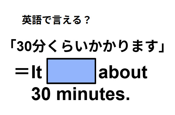 英語で「30分くらいかかります」は何て言う?