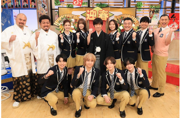 （後列左から）鬼越トマホーク、生見愛瑠、高橋ひかる、内村光良、朝日奈央、山崎弘也、若林正恭、春日俊彰（前列左から）高地優吾、八乙女光、山田涼介、知念侑李（C）日本テレビ