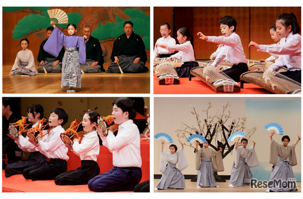 2024年度の発表会（上段左より）謡・仕舞（撮影：菅原康太）、箏曲（下段左より）小鼓、日本舞踊（撮影：武藤奈緒美）