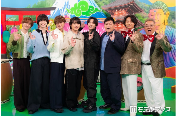 (左から)宮田俊哉、玉森裕太、横尾渉、二階堂高嗣、千賀健永、富澤たけし、藤ヶ谷太輔、伊達みきお(C)モデルプレス