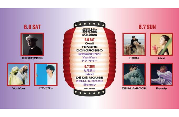「桐生フェス」七尾旅人、birdら第3弾アーティスト発表|6月6日・7日に初開催