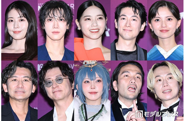 「クランチロール・アニメアワード2026」オレンジカーペットに登場した(上段左から)有村架純、テン、西野七瀬、ディーン・フジオカ、齋藤飛鳥(下段左から)新藤晴一、岡野昭仁、えなこ、盛山晋太郎、リリー(C)モデルプレス