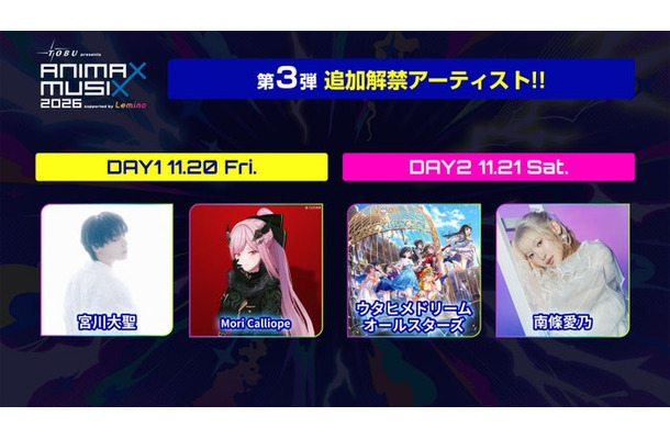 「東武鉄道 presents ANIMAX MUSIX 2026 supported by Lemino」第3弾出演アーティスト（C）Lemino