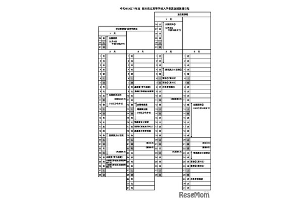 令和9(2027)年度 栃木県立高等学校入学者選抜関係諸日程