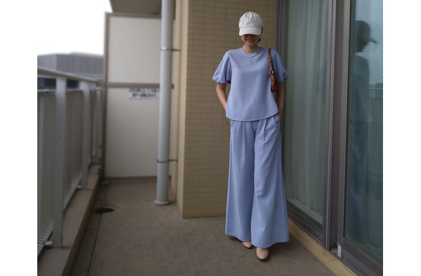 49歳中受ママが【GUマネキン買い】で上下2,780円セットアップ「若作りにならないか心配だった」ブルーを選んだ結果