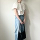 大人のフェミニンアイテムの取り入れ方。【ユニクロ】ジーンズ×【GU】フラットシューズ合わせでバランスを【40代の毎日コーデ】
