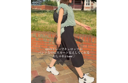 低身長でもバランスが取りやすい！【GU】スタイルアップが狙えるスカートライクなキュロッツ【40代の毎日コーデ】