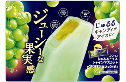 セブン、新食感キャンディとコラボ「カンロじゅるるアイス シャインマスカット」ジューシーな果実味＆溢れ出すとろっとソース