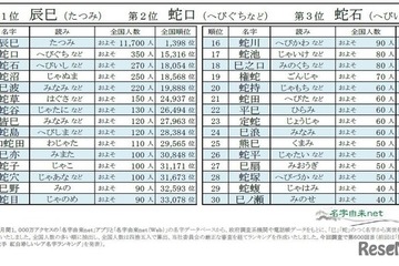 辰巳・蛇口・蛇石…巳年干支にまつわる名字ランキング 画像