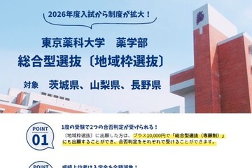 【大学受験2026】東京薬科大、地域枠選抜を拡大 画像