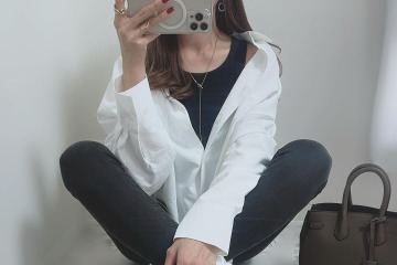 【GU】の神シャツ発見！ゆったりやわらかなドルマンスリーブシャツで作る洗練モノトーンルック【40代の毎日コーデ】 画像