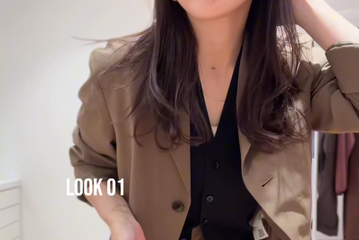 上下【ユニクロU】のセットアップジャケットスタイル。クールにこなれる秘訣は黒のインナー使い【40代の毎日コーデ】 画像