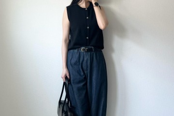 全身【GU】人気アイテムで完成。シルエットがオシャレで脚が長く見えるデニムの着こなし【40代の毎日コーデ】 画像