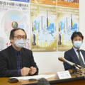 記者会見するRECNAの吉田文彦センター長（左）と西田充氏＝3日、長崎市