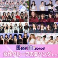 （左上から時計回りに）AKB48、KARA、乃木坂46、櫻坂46、XG、ME:I、NiziU（C）モデルプレス、（下段左）TWICE／Photo by Getty Images