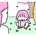 桜の花びらを拾って、乗っける。場所は母の…⁉その行動、鼻血ものかわいさ!!【育児ってこんなに笑えるんや！ #26】 画像