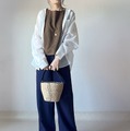 上下【ユニクロ】リネンブレンド。ブラウン×ネイビーでこなれ感たっぷりの上品コーディネート【40代の毎日コーデ】 画像