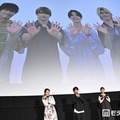 （左から）「君と花火と約束と」初日舞台挨拶に出席した横澤夏子、佐藤勝利、原菜乃華、鈴木慧監督（C）モデルプレス